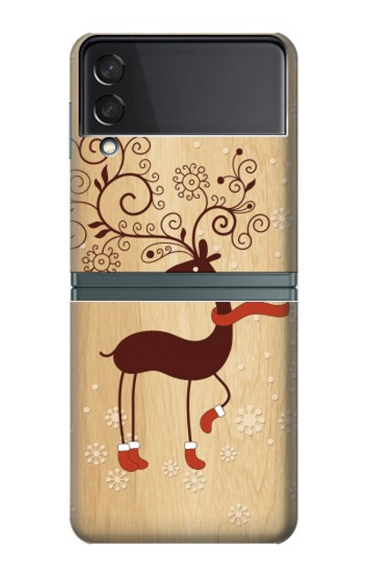 S3081 Wooden Raindeer Graphic Printed Case For Samsung Galaxy Z Flip 3 5G