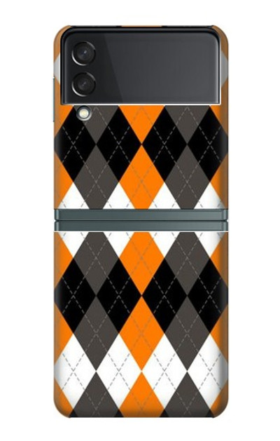 S3421 Black Orange White Argyle Plaid Case For Samsung Galaxy Z Flip 3 5G