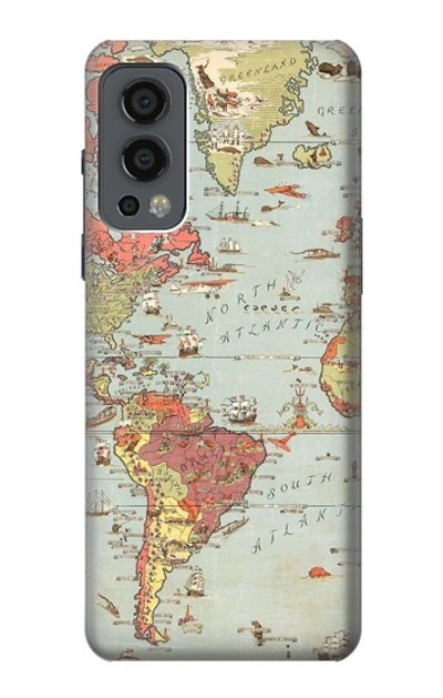 S3418 Vintage World Map Case Cover Custodia per OnePlus Nord 2 5G