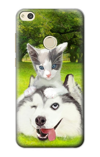 S3795 Grumpy Kitten Cat Playful Siberian Husky Dog Paint Case Cover Custodia per Huawei P8 Lite (2017)