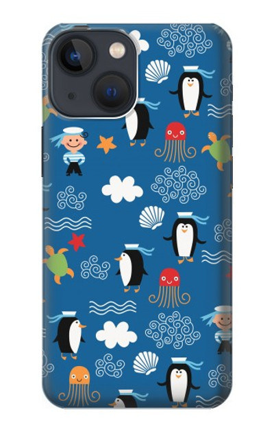 S2572 Marine Penguin Pattern Case Cover Custodia per iPhone 13