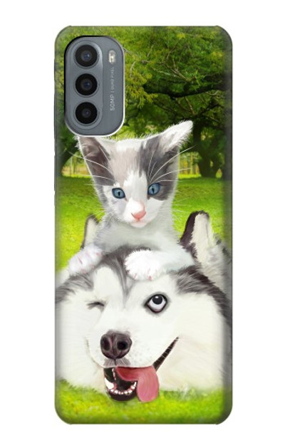 S3795 Grumpy Kitten Cat Playful Siberian Husky Dog Paint Case Cover Custodia per Motorola Moto G31
