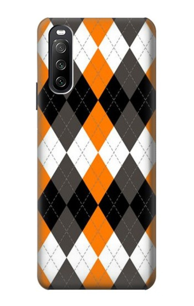 S3421 Black Orange White Argyle Plaid Case Cover Custodia per Sony Xperia 10 III Lite