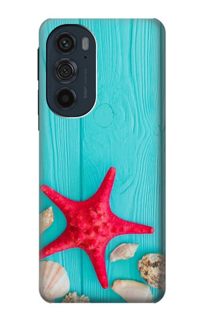 S3428 Aqua Wood Starfish Shell Case Cover Custodia per Motorola Edge 30 Pro