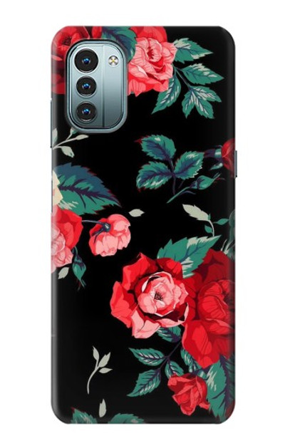 S3112 Rose Floral Pattern Black Case Cover Custodia per Nokia G11, G21