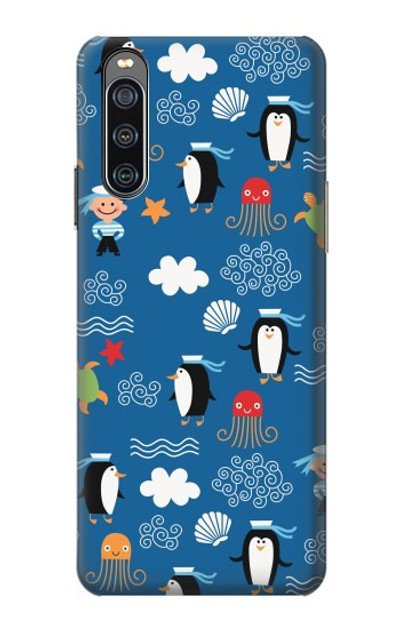 S2572 Marine Penguin Pattern Case Cover Custodia per Sony Xperia 10 IV