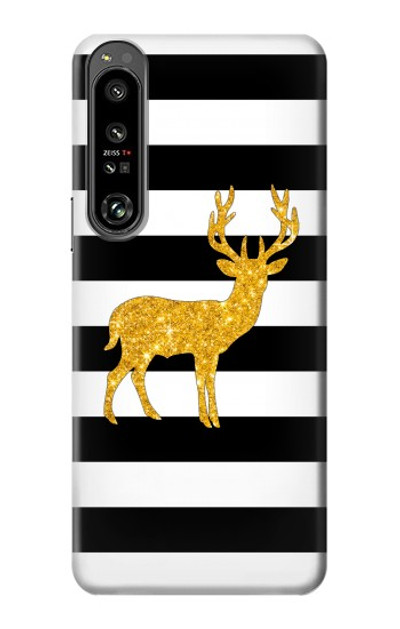 S2794 Black and White Striped Deer Gold Sparkles Case Cover Custodia per Sony Xperia 1 IV
