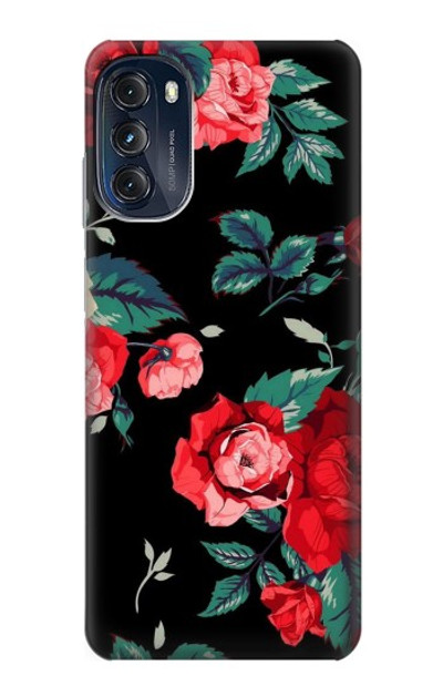 S3112 Rose Floral Pattern Black Case Cover Custodia per Motorola Moto G (2022)