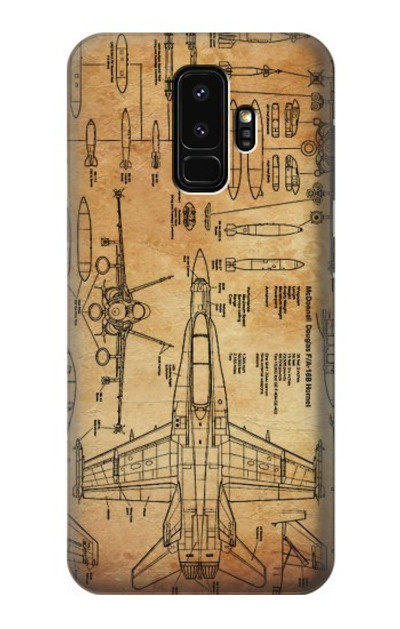 S3868 Aircraft Blueprint Old Paper Case Cover Custodia per Samsung Galaxy S9 Plus