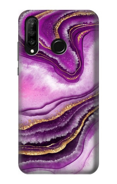 S3896 Purple Marble Gold Streaks Case Cover Custodia per Huawei P30 lite