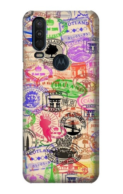 S3904 Travel Stamps Case Cover Custodia per Motorola One Action (Moto P40 Power)