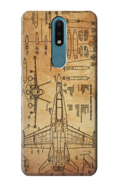 S3868 Aircraft Blueprint Old Paper Case Cover Custodia per Nokia 2.4