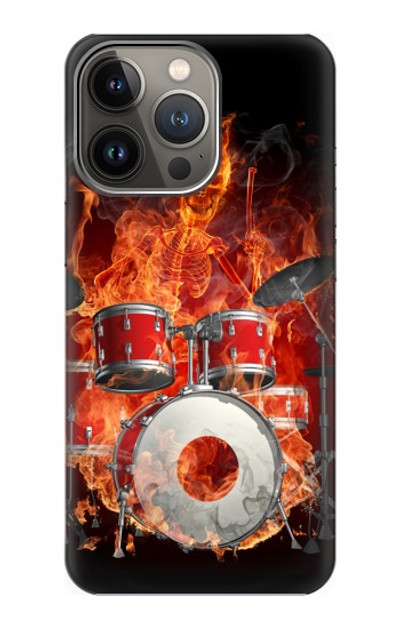 S1431 Skull Drum Fire Rock Case Cover Custodia per iPhone 14 Pro