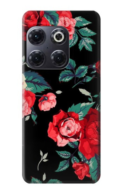 S3112 Rose Floral Pattern Black Case Cover Custodia per OnePlus 10T