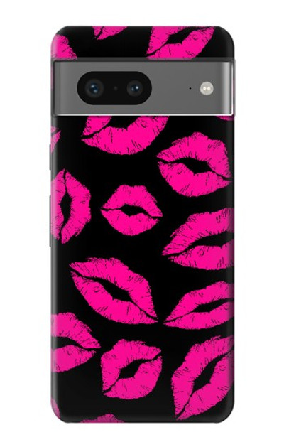 S2933 Pink Lips Kisses on Black Case Cover Custodia per Google Pixel 7