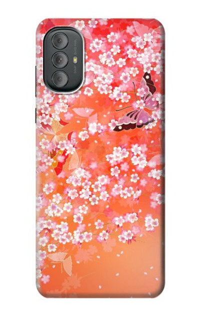 S2543 Japanese Kimono Style Flower Pattern Case Cover Custodia per Motorola Moto G Power 2022, G Play 2023