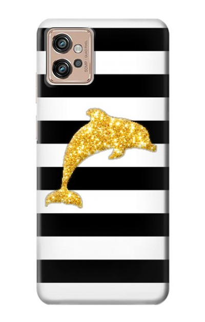 S2882 Black and White Striped Gold Dolphin Case Cover Custodia per Motorola Moto G32