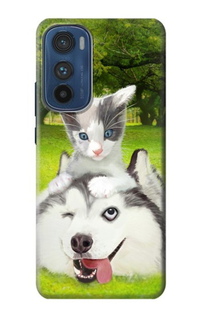S3795 Kitten Cat Playful Siberian Husky Dog Paint Case Cover Custodia per Motorola Edge 30