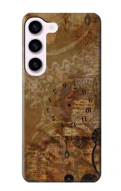 S3456 Vintage Paper Clock Steampunk Case Cover Custodia per Samsung Galaxy S23