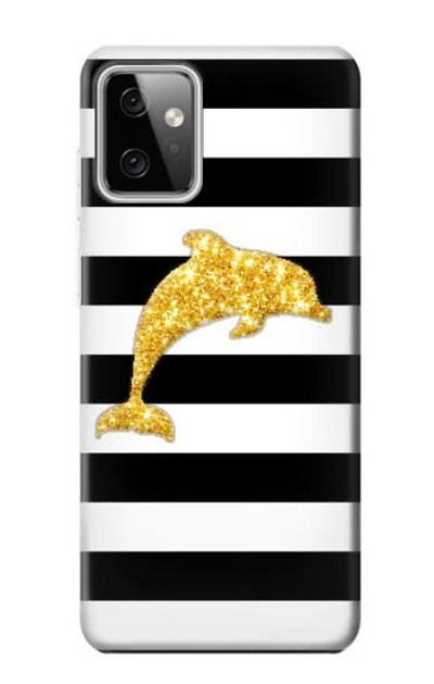 S2882 Black and White Striped Gold Dolphin Case Cover Custodia per Motorola Moto G Power (2023) 5G