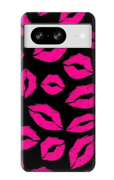 S2933 Pink Lips Kisses on Black Case Cover Custodia per Google Pixel 8