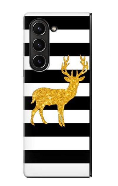 S2794 Black and White Striped Deer Gold Sparkles Case Cover Custodia per Samsung Galaxy Z Fold 5 S2794 Black and White Striped Deer Gold Sparkles Case Cover Custodia per Samsung Galaxy Z Fold 5