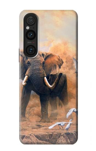 S1292 Dusty Elephant Egrets Case Cover Custodia per Sony Xperia 1 V S1292 Dusty Elephant Egrets Case Cover Custodia per Sony Xperia 1 V