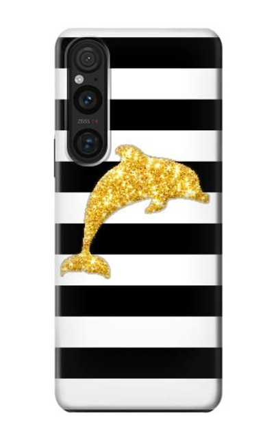 S2882 Black and White Striped Gold Dolphin Case Cover Custodia per Sony Xperia 1 V