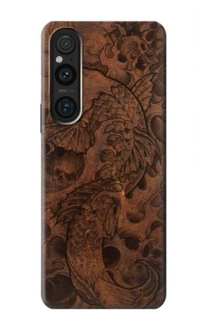 S3405 Fish Tattoo Leather Graphic Print Case Cover Custodia per Sony Xperia 1 V