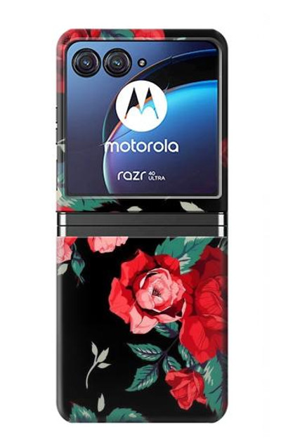 S3112 Rose Floral Pattern Black Case Cover Custodia per Motorola Razr 40 Ultra