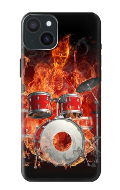 S1431 Skull Drum Fire Rock Case Cover Custodia per iPhone 15 Plus