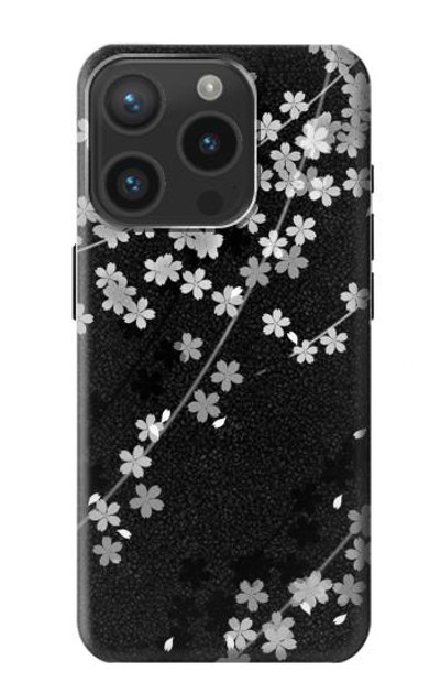 S2544 Japanese Kimono Style Black Flower Pattern Case Cover Custodia per iPhone 15 Pro