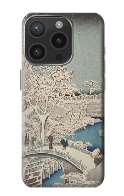 S3350 Utagawa Hiroshige Drum Bridge Yuhi Hill in Meguro Case Cover Custodia per iPhone 15 Pro