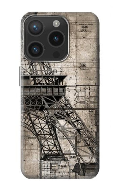 S3416 Eiffel Tower Blueprint Case Cover Custodia per iPhone 15 Pro