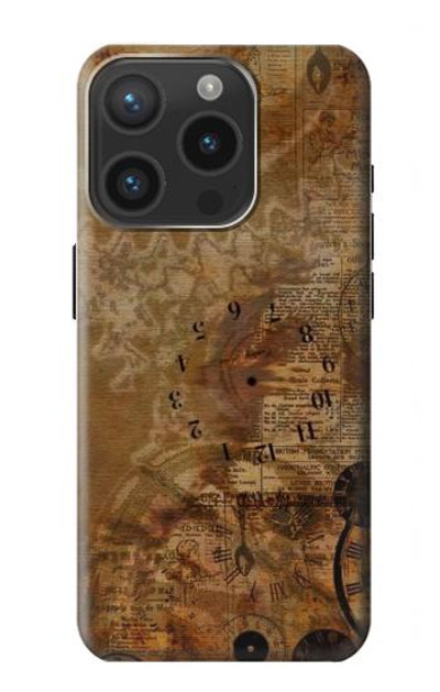 S3456 Vintage Paper Clock Steampunk Case Cover Custodia per iPhone 15 Pro