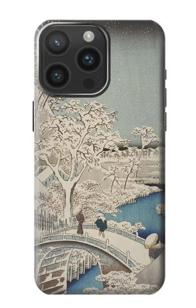 S3350 Utagawa Hiroshige Drum Bridge Yuhi Hill in Meguro Case Cover Custodia per iPhone 15 Pro Max