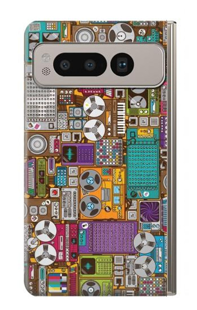 S3879 Retro Music Doodle Case Cover Custodia per Google Pixel Fold