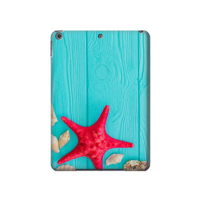 S3428 Aqua Wood Starfish Shell Case Cover Custodia per iPad 10.2 (2021,2020,2019), iPad 9 8 7