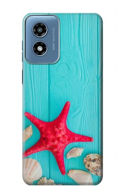 S3428 Aqua Wood Starfish Shell Case Cover Custodia per Motorola Moto G Play 4G (2024)