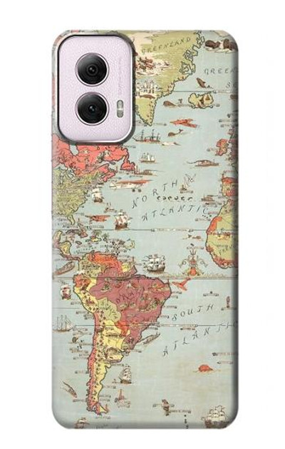 S3418 Vintage World Map Case Cover Custodia per Motorola Moto G Power 5G (2024)