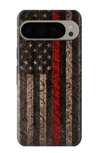 S3804 Fire Fighter Metal Red Line Flag Graphic Case Cover Custodia per Google Pixel 9 Pro XL