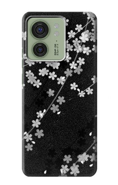 S2544 Japanese Kimono Style Black Flower Pattern Case Cover Custodia per Motorola Edge (2023), Edge 40