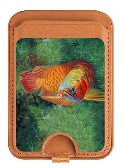 S1157 Red Arowana Fish Magnetic Card Holder Wallet Stand with MagSafe for iPhone 16 15 14 13 Pro Max