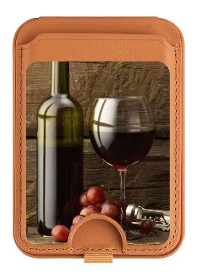 S1316 Grapes Bottle and Glass of Red Wine Magnetic Card Holder Wallet Stand with MagSafe for iPhone 16 15 14 13 Pro Max