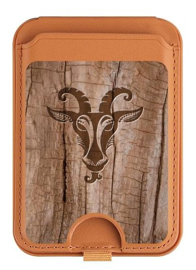 S2183 Goat Wood Graphic Printed Magnetic Card Holder Wallet Stand with MagSafe for iPhone 16 15 14 13 Pro Max