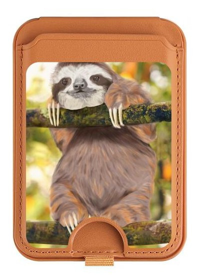 S3138 Cute Baby Sloth Paint Magnetic Card Holder Wallet Stand with MagSafe for iPhone 16 15 14 13 Pro Max