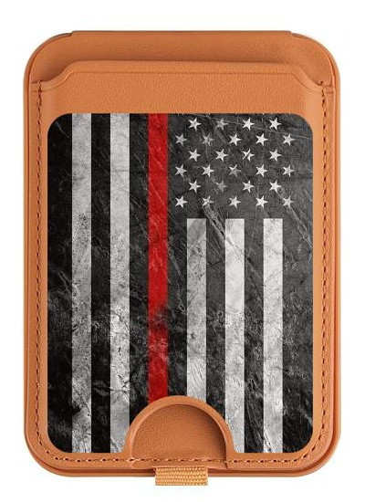 S3687 Firefighter Thin Red Line American Flag Magnetic Card Holder Wallet Stand with MagSafe for iPhone 16 15 14 13 Pro Max