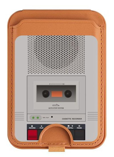 S3953 Vintage Cassette Player Graphic Magnetic Card Holder Wallet Stand with MagSafe for iPhone 16 15 14 13 Pro Max