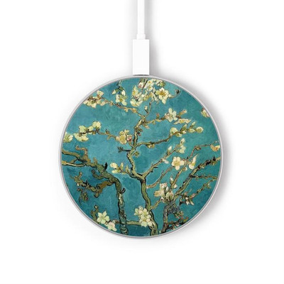 S0842 Blossoming Almond Tree Van Gogh Caricabatterie wireless da 15W, tipo C, per iPhone e Android, con luce LED S0842 Blossoming Almond Tree Van Gogh Caricabatterie wireless da 15W, tipo C, per iPhone e Android, con luce LED