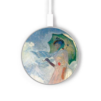S0998 Claude Monet Woman with a Parasol Caricabatterie wireless da 15W, tipo C, per iPhone e Android, con luce LED